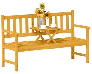 Dřevěná zahradní lavice Outsunny pro 2 osoby, odolná vůči povětrnostním vlivům, zahradní nábytek s opěrkou a područkami, skládací stůl, nosnost 320 kg