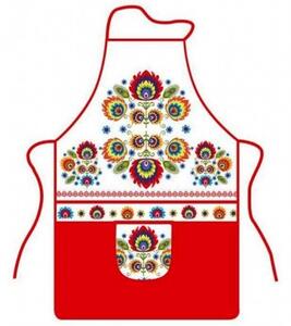 Kuchyňská zástěra s motivem Slovácko červené. Rozměr je 50x76 cm. ( +/- 3% )