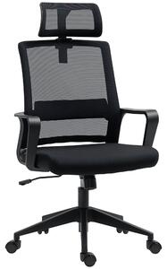 Ergonomická kancelářská židle HOMCOM s opěrkami, nastavitelnou opěrkou hlavy a výškově nastavitelnou síťovou otočnou židlí s funkcí náklonu, černá | A