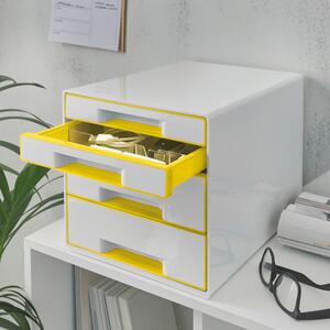 Bílo-žlutý zásuvkový box Leitz WOW CUBE, 4 zásuvky