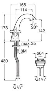 Roca A5A3A4BC00 - Umyvadlová baterie + výpusť s přepadem CARMEN 17,8 cm chrom