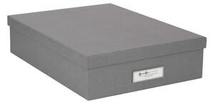 Šedý úložný box se jmenovkou na dokumenty Bigso Box of Sweden Oskar, velikost A4