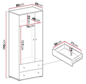 Šatní skříň 80 cm MUONIO 3 - bílá / beton / dub