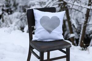 Nelly Lněný dekorativní povlak na polštář - srdce šedé na bílém