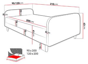Jednolůžková čalouněná postel s čelem 90x200 PELLO 3 - šedá
