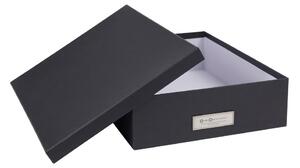 Tmavě šedý úložný box se jmenovkou na dokumenty Bigso Box of Sweden Oskar, velikost A4