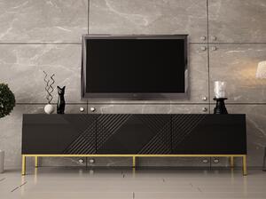 Televizní stolek HUNE - černý / lesklý černý