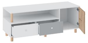 Televizní stolek ALANEN - bílý / dub artisan / šedý
