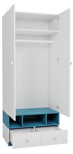 Šatní skříň 80 cm do dětského pokoje HARKA - bílá / modrá