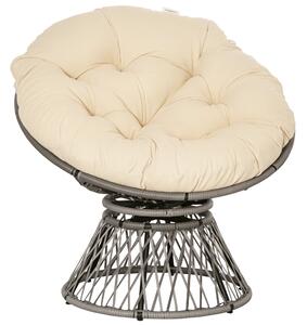 Papasan křeslo Outsunny s polstrováním – 360° otočné ratanové křeslo Bežová B87 x D97 x H86 cm | Aosom