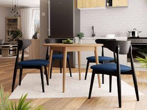 Jídelní stůl 100 cm se 4 židlemi OLMIO 1 - přírodní dřevo / černý / modrý