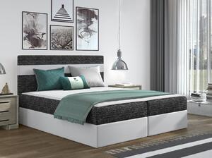Hotelová manželská postel 180x200 SESKARO - černá / bílá ekokůže + topper ZDARMA