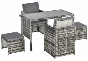 Outsunny Poly Rattan Sedací Skupina Jídelní Set do Zahrady 5 ks s Polštáři, Šedá | Aosom