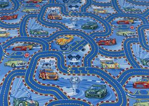 Breno Metrážový koberec RACERS 77, šíře role 400 cm, Modrá, Vícebarevné