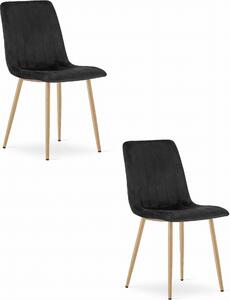 Židle Valora LAVA, černý samet, 2x dřevěné nohy | Sada 2 černých židlí s dřevěnými podnožmi pro elegantní interiéry