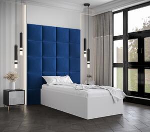 Jednolůžko s čalouněnými panely MIA 3 - 90x200, bílé, modré panely