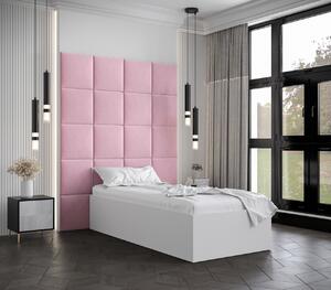 Jednolůžko s čalouněnými panely MIA 3 - 90x200, bílé, růžové panely