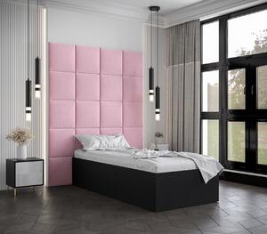 Jednolůžko s čalouněnými panely MIA 3 - 90x200, černé, růžové panely