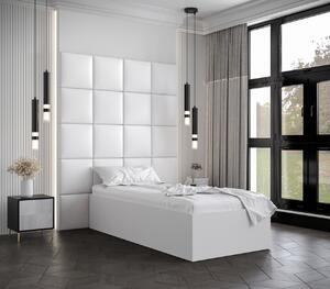 Jednolůžko s čalouněnými panely MIA 3 - 90x200, bílé, bílé panely z ekokůže