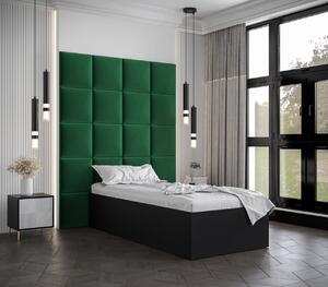 Jednolůžko s čalouněnými panely MIA 3 - 90x200, černé, zelené panely