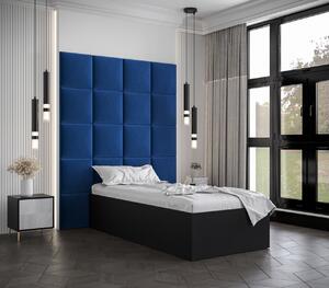 Jednolůžko s čalouněnými panely MIA 3 - 90x200, černé, modré panely