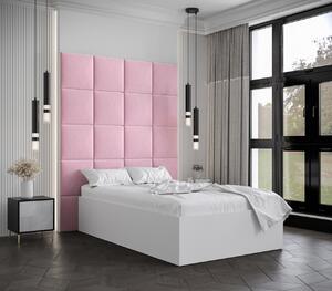 Jednolůžko s čalouněnými panely MIA 3 - 120x200, bílé, růžové panely