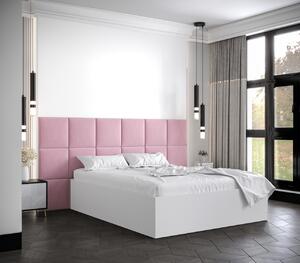 Manželská postel s čalouněnými panely MIA 4 - 140x200, bílá, růžové panely