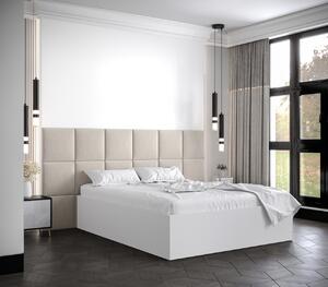 Manželská postel s čalouněnými panely MIA 4 - 160x200, bílá, béžové panely
