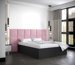 Manželská postel s čalouněnými panely MIA 4 - 140x200, černá, růžové panely