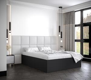 Manželská postel s čalouněnými panely MIA 4 - 140x200, černá, bílé panely z ekokůže