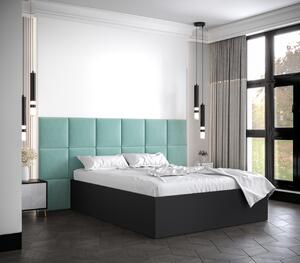 Manželská postel s čalouněnými panely MIA 4 - 140x200, černá, mátové panely