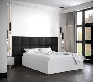 Manželská postel s čalouněnými panely MIA 4 - 140x200, bílá, černé panely z ekokůže