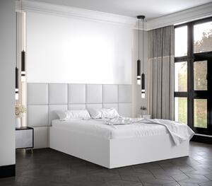 Manželská postel s čalouněnými panely MIA 4 - 160x200, bílá, bílé panely z ekokůže