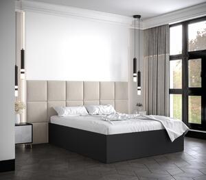 Manželská postel s čalouněnými panely MIA 4 - 160x200, černá, béžové panely