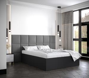 Manželská postel s čalouněnými panely MIA 4 - 140x200, černá, šedé panely