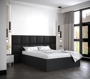 Manželská postel s čalouněnými panely MIA 4 - 140x200, černá, černé panely z ekokůže