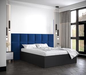 Manželská postel s čalouněnými panely MIA 4 - 140x200, černá, modré panely