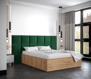 Manželská postel s čalouněnými panely MIA 4 - 160x200, dub zlatý, zelené panely