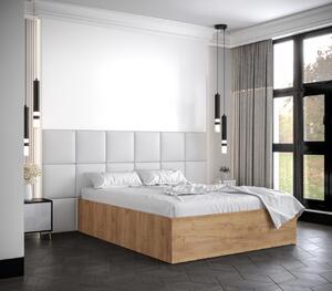 Manželská postel s čalouněnými panely MIA 4 - 140x200, dub zlatý, bílé panely z ekokůže