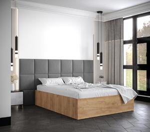 Manželská postel s čalouněnými panely MIA 4 - 140x200, dub zlatý, šedé panely