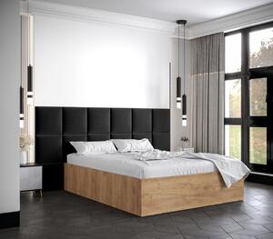 Manželská postel s čalouněnými panely MIA 4 - 140x200, dub zlatý, černé panely