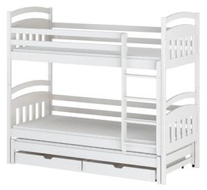 Patrová postel se šuplíky a přistýlkou ABAYOMI - 80x180, bílá