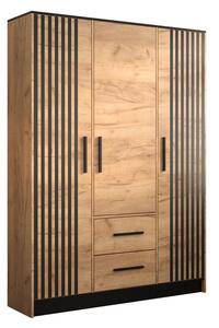 Designová šatní skříň MARTINUS 7 - šířka 153 cm, dub zlatý / černá