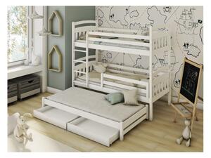 Patrová postel se šuplíky a přistýlkou ABAYOMI - 90x200, bílá