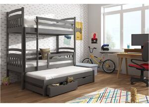 Patrová postel se šuplíky a přistýlkou ABAYOMI - 90x200, grafit