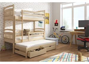 Patrová postel se šuplíky a přistýlkou ABAYOMI - 80x180, borovice