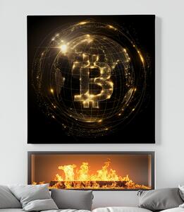Obraz na plátně - Bitcoin Zářící země FeelHappy.cz Velikost obrazu: 60 x 60 cm