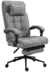 Ergonomická kancelářská židle Vinsetto s funkcí sklonu, opěrkou hlavy, područky a výškově nastavitelným otočným křeslem s podnožkou ve vzhledu lnu, sv