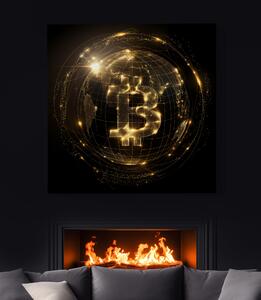Obraz na plátně - Bitcoin Zářící země FeelHappy.cz Velikost obrazu: 60 x 60 cm