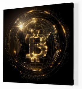 Obraz na plátně - Bitcoin Zářící země FeelHappy.cz Velikost obrazu: 100 x 100 cm
